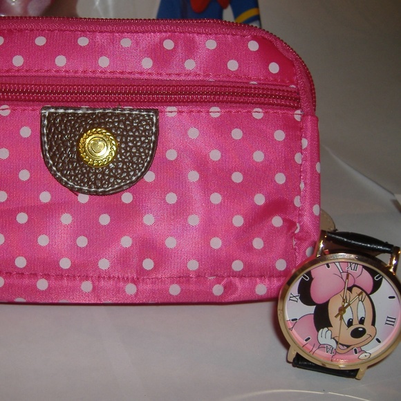 Fashion Brand Accessories - polka pattern fashion Purse & Disney Watch🌸🌸🌸
